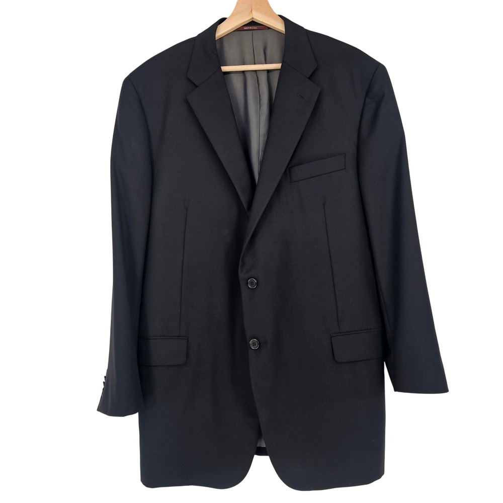 Hickey Freeman Loro Piana Wool Blazer Jacket 48L Black Tasmanian Super 150s Flaw